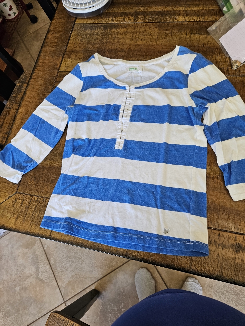 Women's Blue & White Striped Henley Top - Dream Out Loud By Selena Gomez